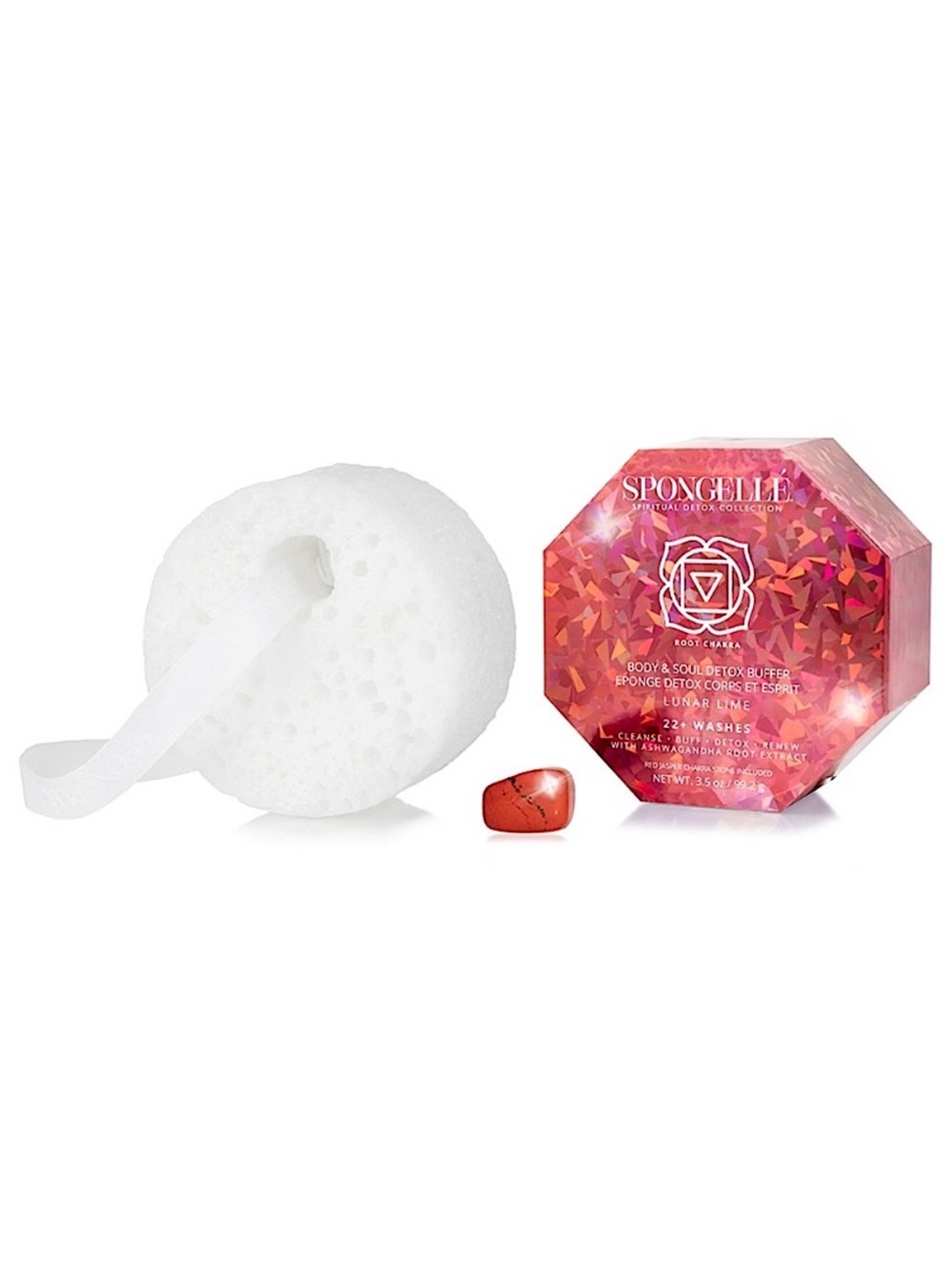 Spongelle Spiritual Detox Buffer Lunar Lime with Red Jasper Root Chakra Stone